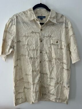 Men's West Marine Cream Short-Sleeve Button-Up Shirt
